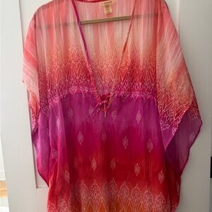 Vibrant Pink and Orange Kaftan Swim Beach Cover Up sz S